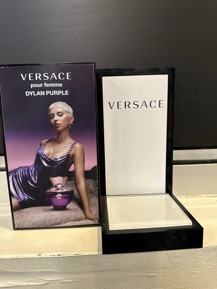Perfume Display Stand Versace Dylan Purple featuring Iris Law - 7” Tall