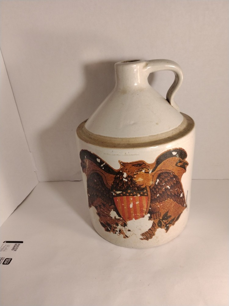 Antique Empty Stoneware 1 Gallon Whiskey Jug With Eagle Emblem Empty