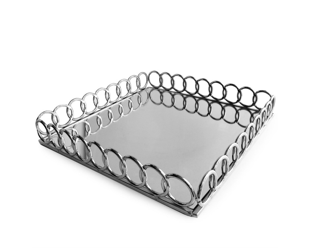 1332766 Looped Square Mirror Tray, Silver