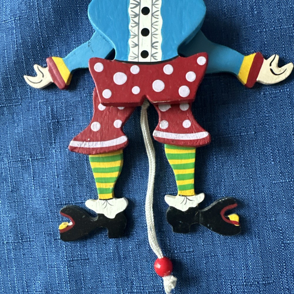 RARE VTG Jumping Jack Clown Jester Pull Toy Excellent Condition