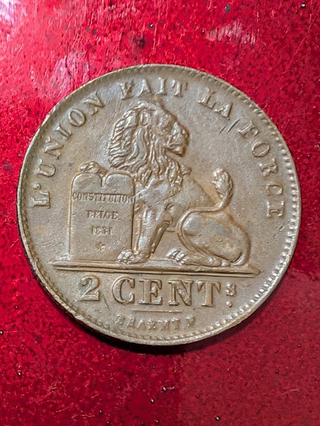 BELGIUM 1909 2 CENTIMES COIN #745