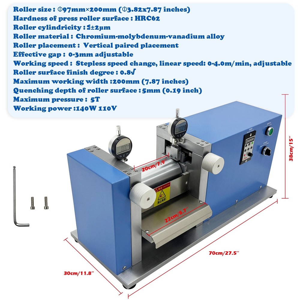 110V Lab Battery Electrode Sheet Roller Presser Φ97MM×200MM Calendering Machine