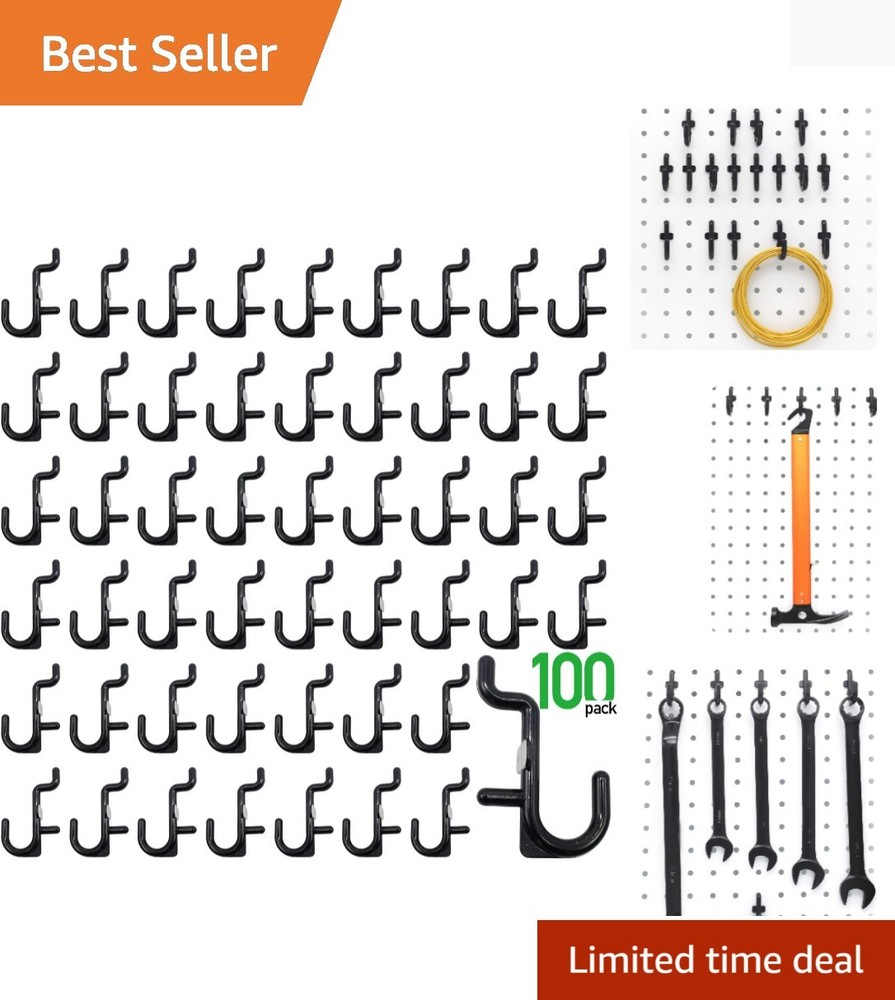 Efficient 100 PCS Black Pegboard Hooks - Rounded Tips & Damage-Free Design