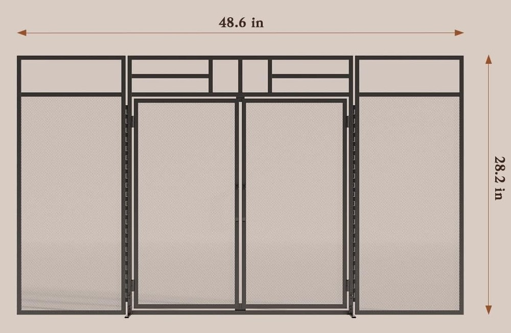 3-Panel Folding Fireplace Screen with Magnetic Hinged Doors, Solid Wrought
