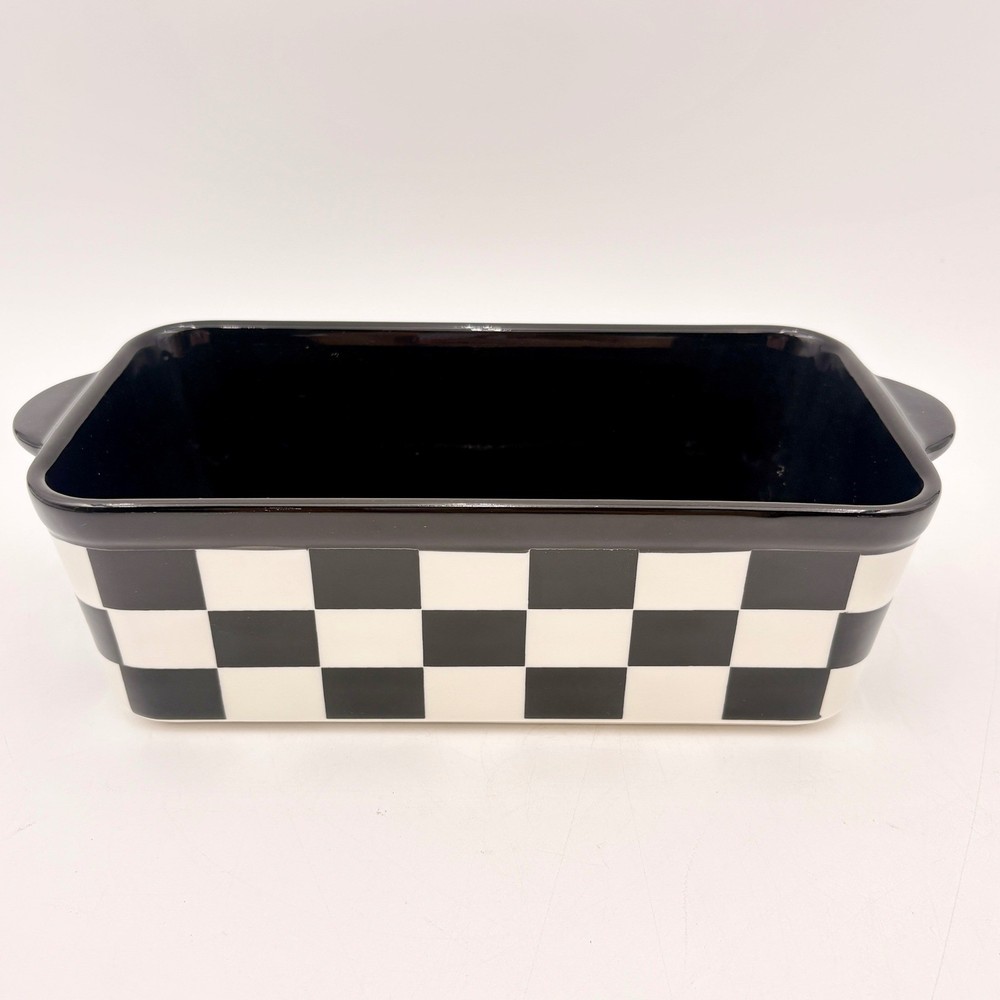 Black and White Checkered Ceramic Loaf Pan Rectangular Baking Dish Courtly Check