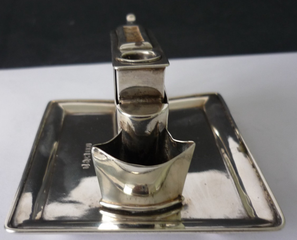Antique 1899 Solid Silver Table Cigar Cutter And Match Striker On A Tray Base