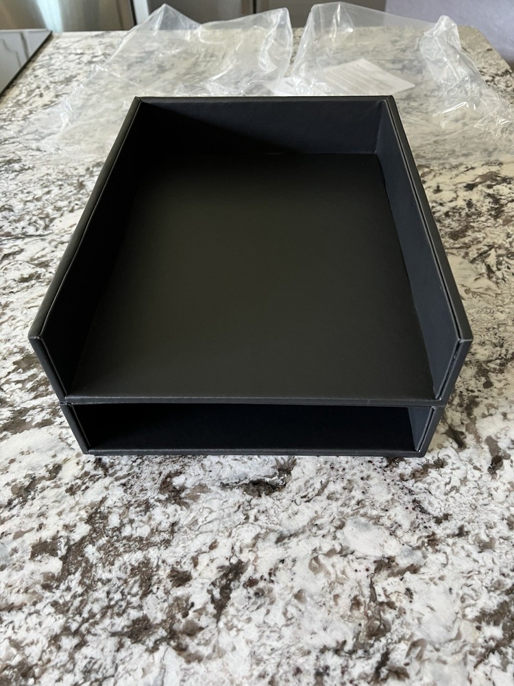 Armory by Castle - Leatherette Two Stackable Paper Trays Desk Organizer