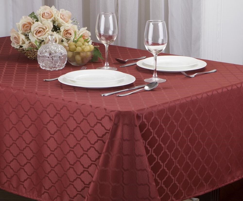 Fabric Tablecloth Harriet Jacquard Printed Table Decor, 4 Sizes, 9 Solid Colors