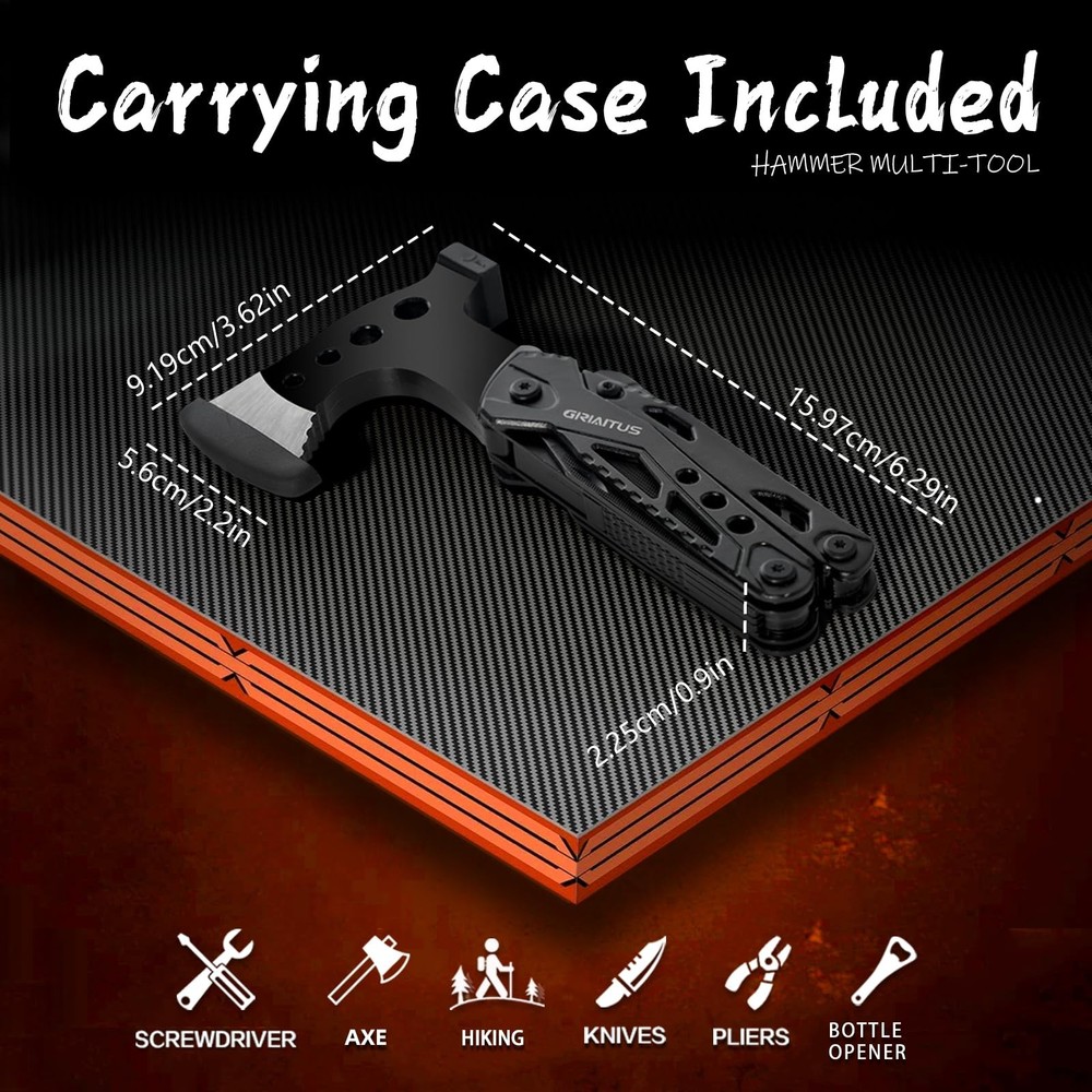 Camping Multitool Accessories Stocking Stuffers for Men 16 in 1 Multi Black