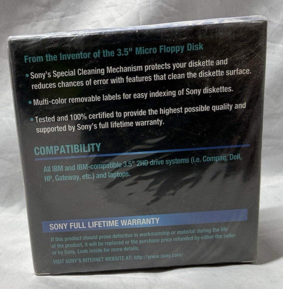 Sony Micro 3.5" Floppy Disc IBM Formatted Double Sided 10MFD-2HD 10 Pack Sealed