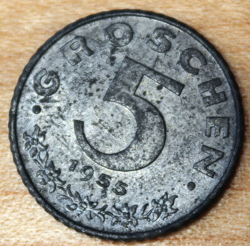 1955 Austria 5 Groschen Zinc