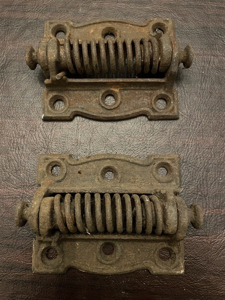 Antique Cast Iron Spring Loaded Screen Door Hinge Hardware Set Spring Exposed