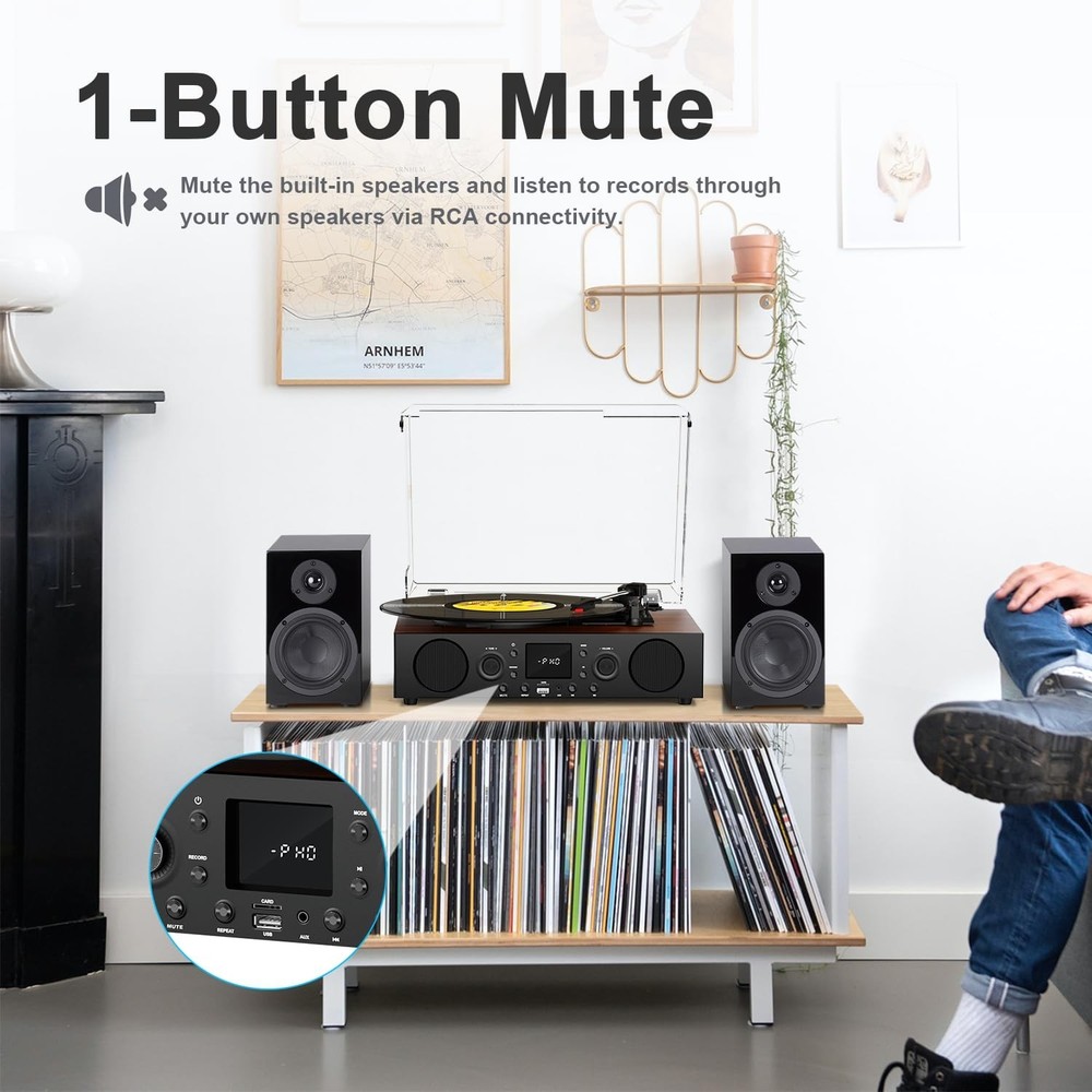 Vinyl Record Player with Built-in Speaker,Bluetooth Turntable with USB Record...