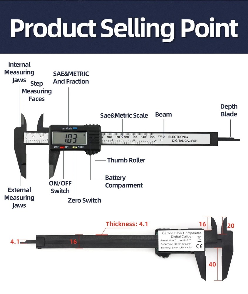 Digital Caliper Electronic Plastic Calipers Vernier Measuring Tools with LED