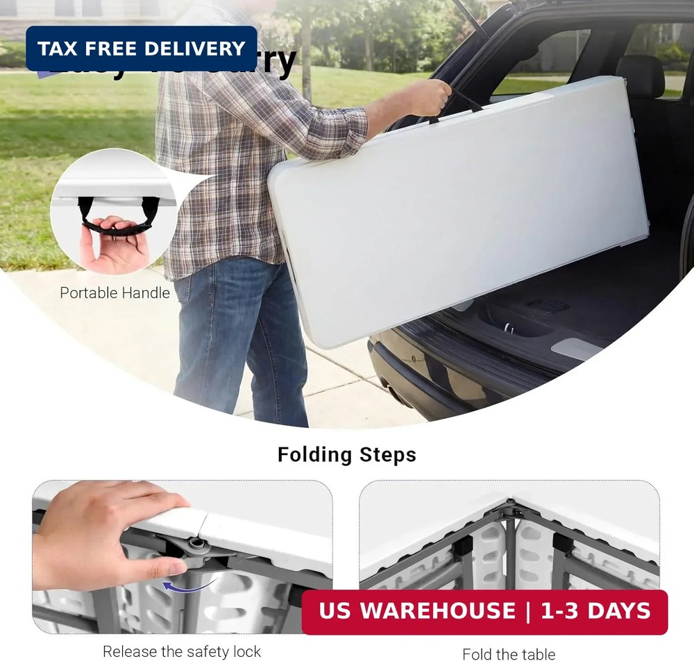 Byliable Folding Table 6FT Narrow Portable Foldable Plastic Heavy Duty Long Tabl