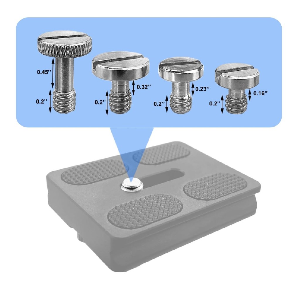 16 PCS 1/4"-20 Slotted Camera Screw Set 4 Sizes for Quick Release Plate