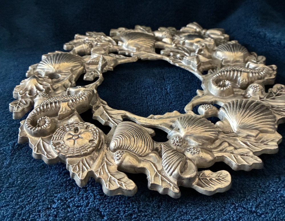 Silverplate Sea Life Shells Seahorse Wreath, Trivet