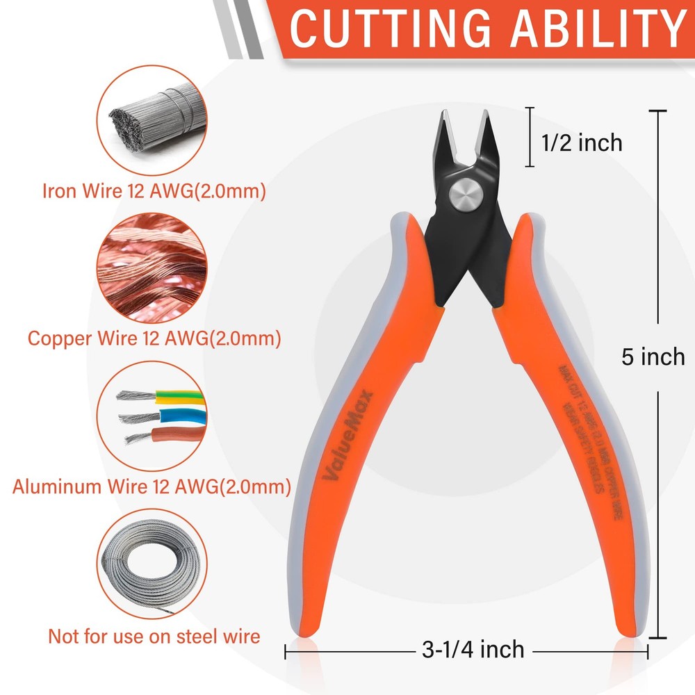 ValueMax Flush Wire Cutters, 3 Pack 5 Inch Precision Micro Black, Orange
