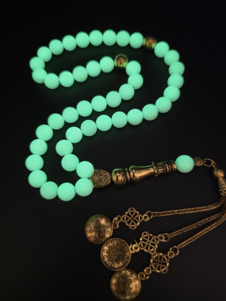 LUMINOUS STONE ISLAMIC PRAYER ROSARY 45 Beads Misbah مسباح سبحة حجر الطاقة