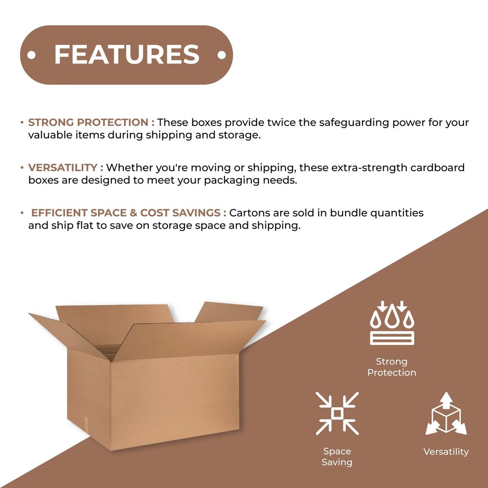 36 x 8 x 8" Double Wall Boxes, Brown 15/Bundle