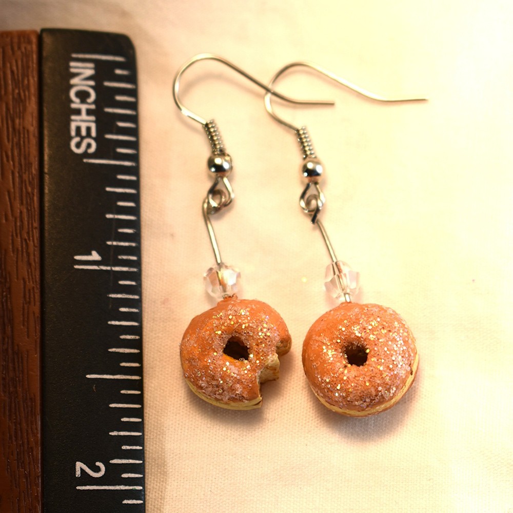 sugar donut earrings, handmade, silver wire