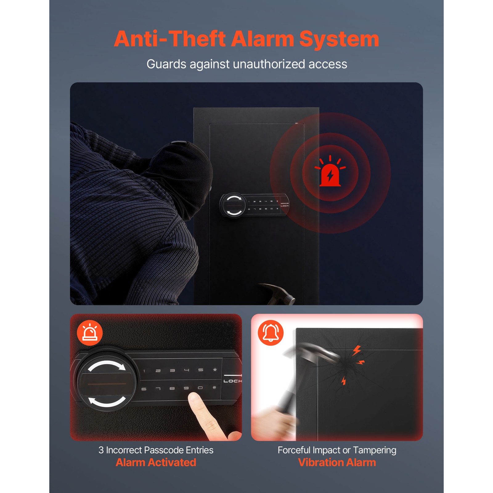 Uimoso 3-Tier Wall Safe with LED Light, Password & Key Access,Adjustable Shelves