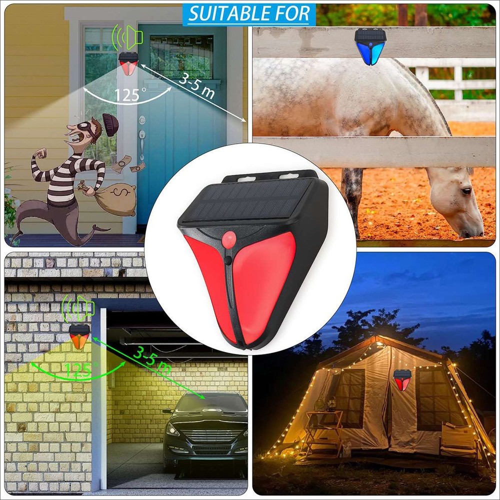 Solar Alarm LED Light with Strobe Light Motion Sensor Detector Wireless US