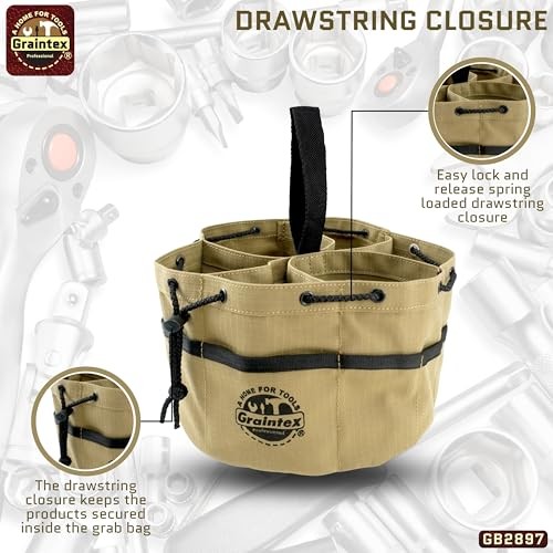 18 Pockets Grab Bag Rip-stop Canvas Drawstring Closure, Small Part Khaki