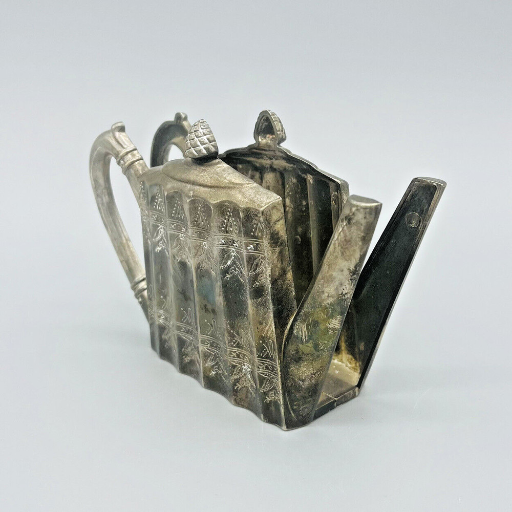 VTG 90’s Godinger Silver Art Co Teapot Napkin/Letter Holder Cottage Decor Patina