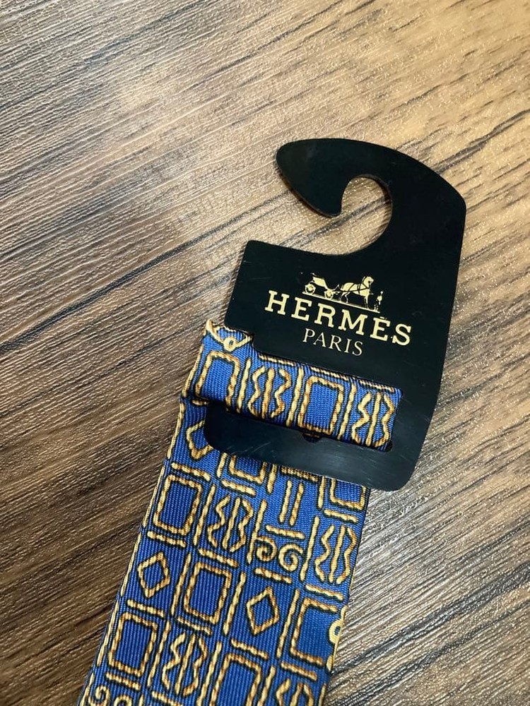 Hermes Silk Tie 150cm Blue Unused Condition