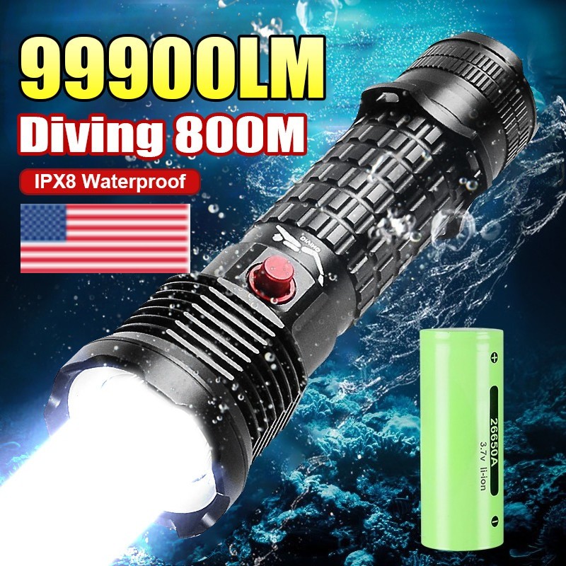 300000lm Professional LED Diving Flashlight Underwater Scuba Torch Dive Light US