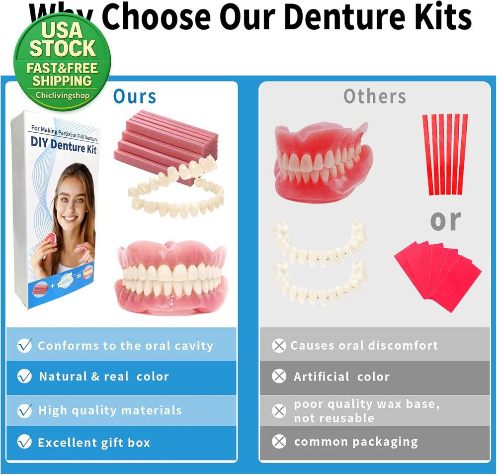 DIY Denture Temporary Veneers Kit Upper Lower Tooth Replacement Natural Fit