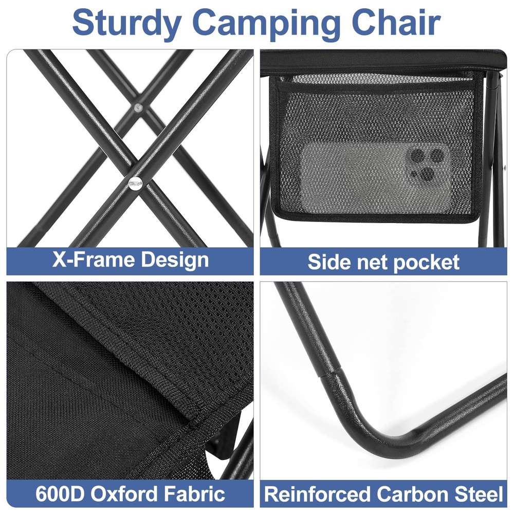 Portable Folding Camp Stool with Side Pocket, Lightweight Foldable Camping St...