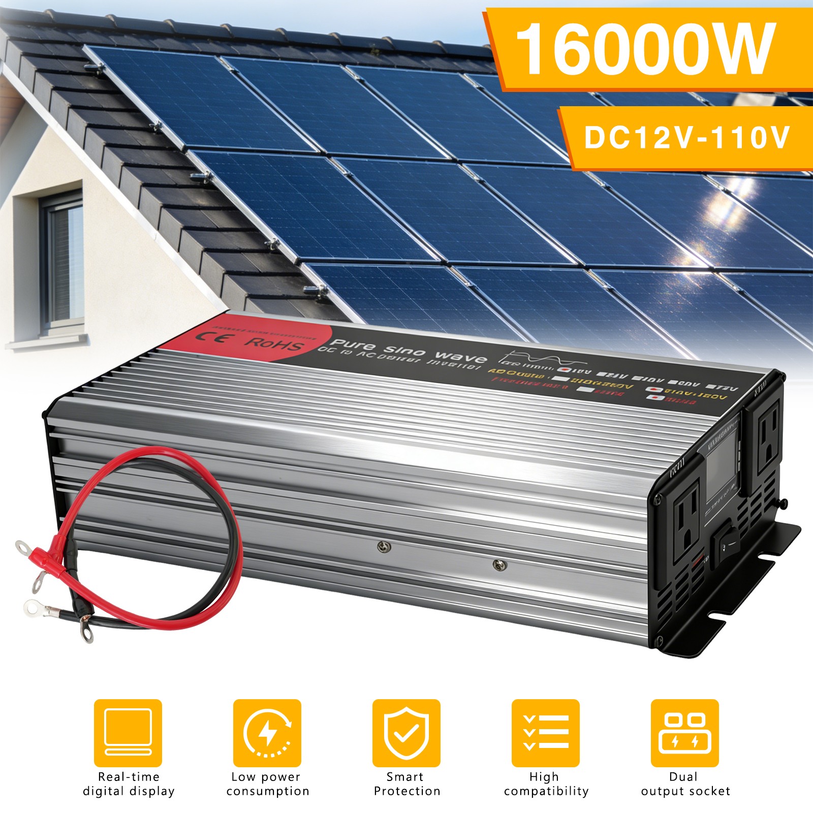 16000W Car Power Inverter 12V DC to 110V AC Pure Sine Wave Converter Transformer