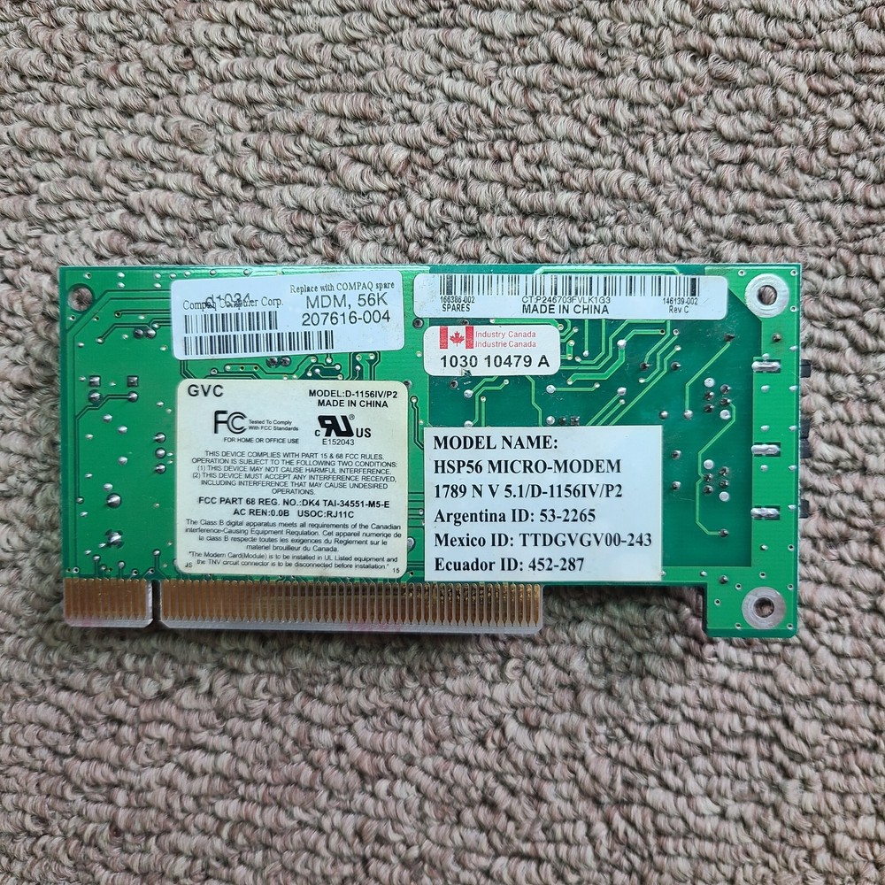 GVC Modem Model D-1156IV/P2 For Windows PC's HSP56 Micro Modem Compaq Computers