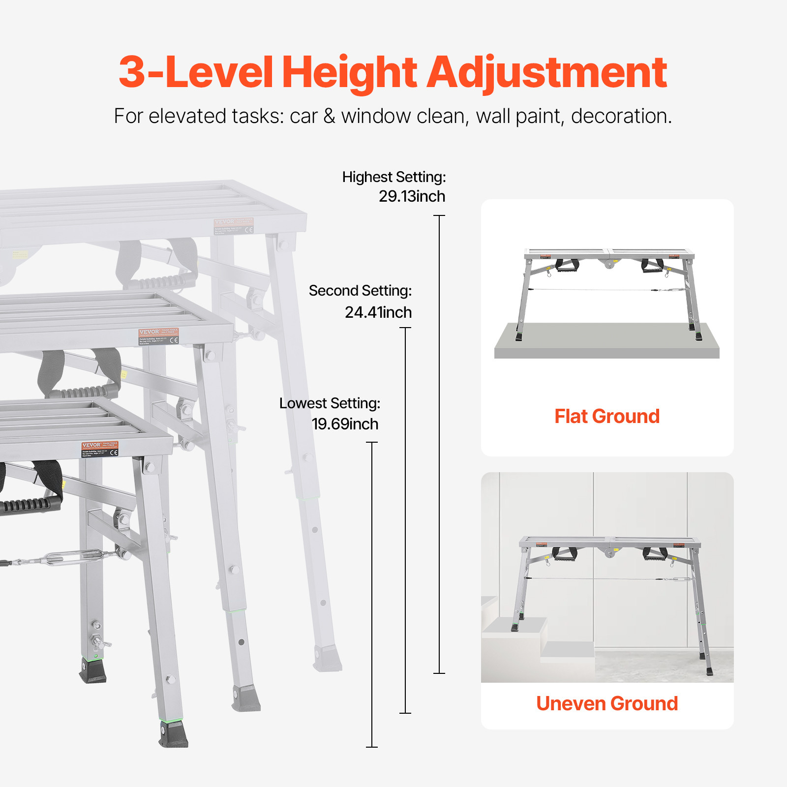 VEVOR Work Platform Adjustable Height Portable Scaffolding Platform 400 lb Load