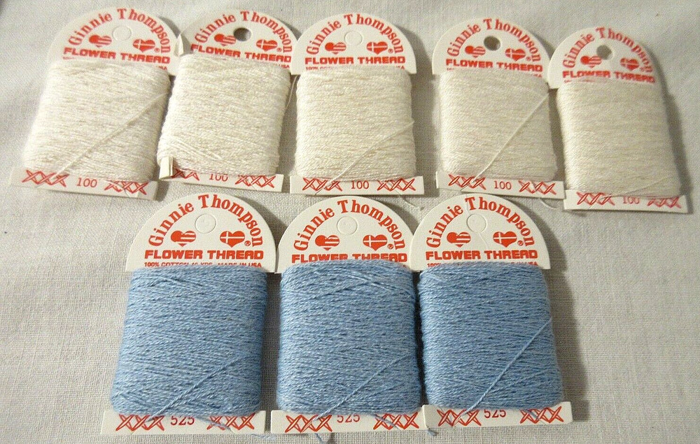 Ginnie Thompson FLOWER THREAD-8 - 40 Yd Skeins Blue/Ecru & HTF Conversion Chart