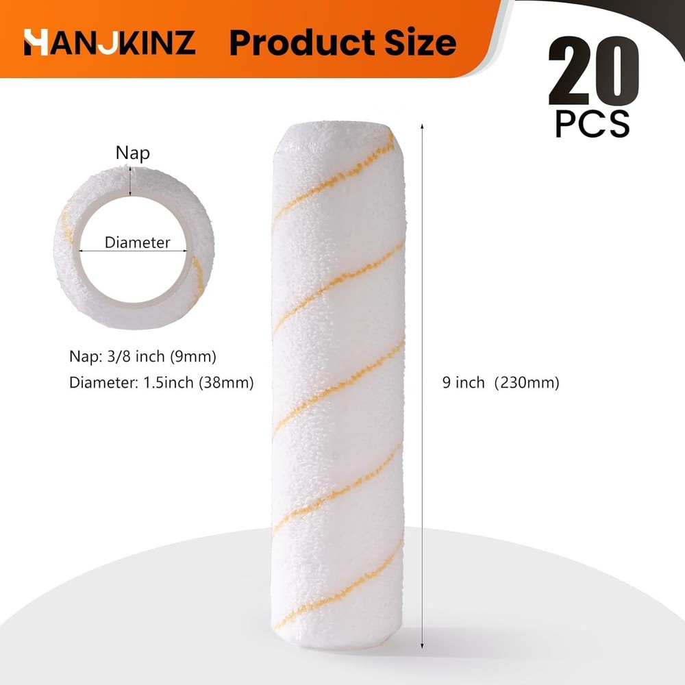 9 Inch Microfiber Paint Roller Covers, 20 Pack, Paint Rollers 9 Inch (3/8" Nap)
