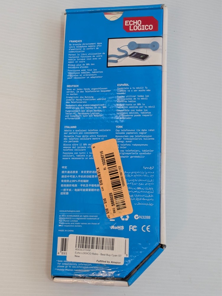 Echo Logico Retro Cyan Wired Phone Extension Handset for Iphone Android Cell