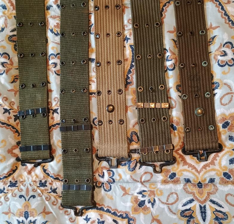 5 US GI PISTOL BELTS NOT ALL THE SAME