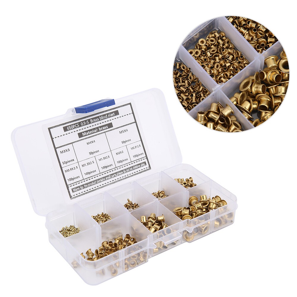 650Pcs Brass Eyelets Rivets Hollow Metal Buttonhole Classification Kit Accessory