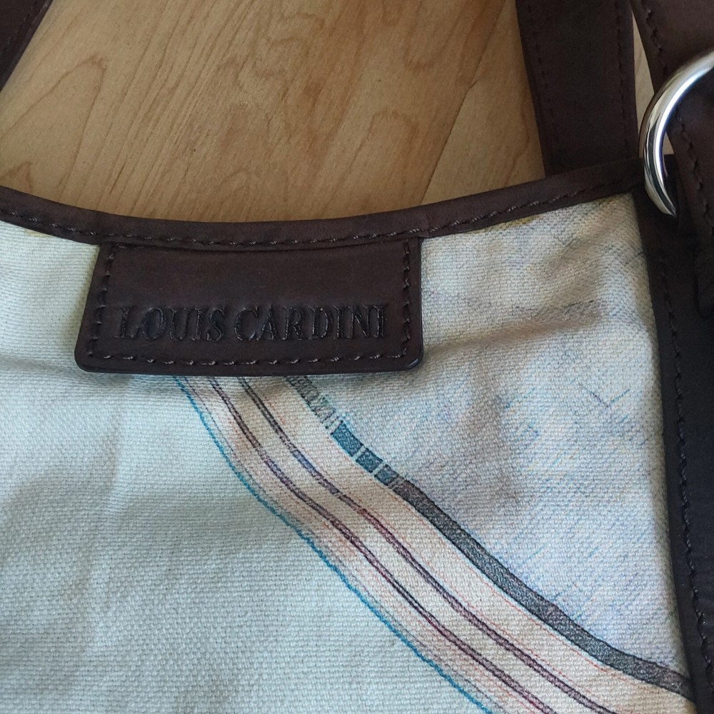 Louis Cardini Zip Top patterned Canvas Double Handle Tote stud feet bottom