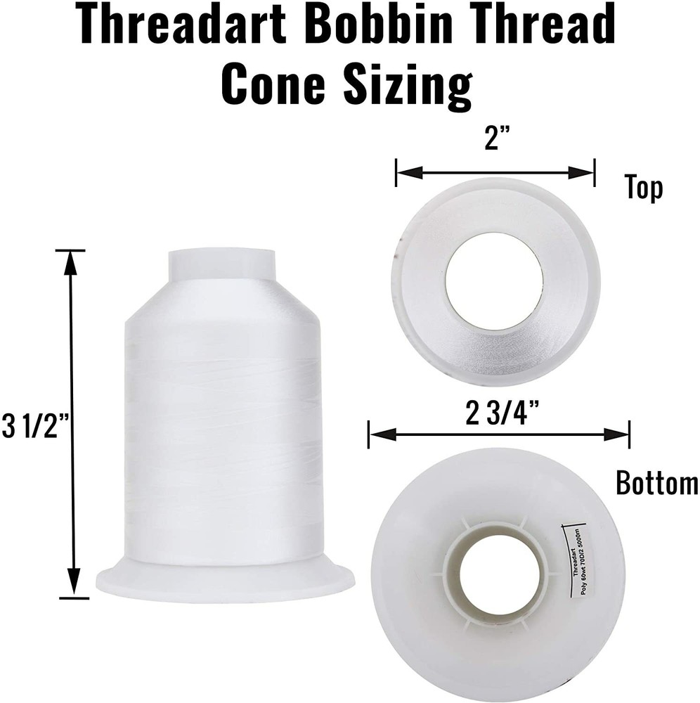 ThreadArt Bobbin Thread -5000 Meter Cones- Black or White for Machine Embroidery