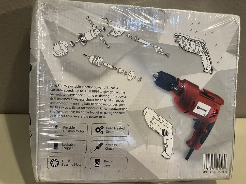 Proskill 500W Electric Drill 4.2 Amp 3/8" Keyless Chuck PS-DD1 Variable Speed