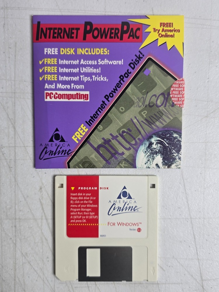 AOL America Online Version 2.5 Floppy Disk Internet PowerPac PC Computing Vtg