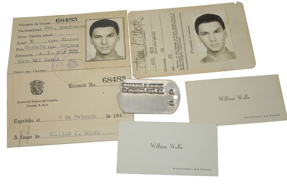 Original WWII USAAF Officer Panama Canal Zone Dog Tag & ID Cards Lot DR14