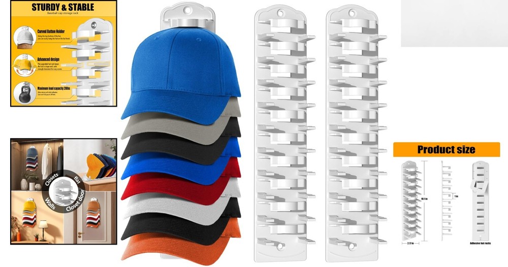 Superb Adhesive Hat Storage Rack - Keeps Your Caps Organized and Pristine, 2pcs