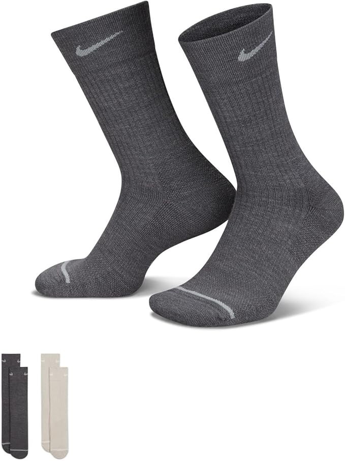 Nike Everyday Wool Cushioned Socks (2 Pairs) Grey Beige SZ L Men's DQ6394-902