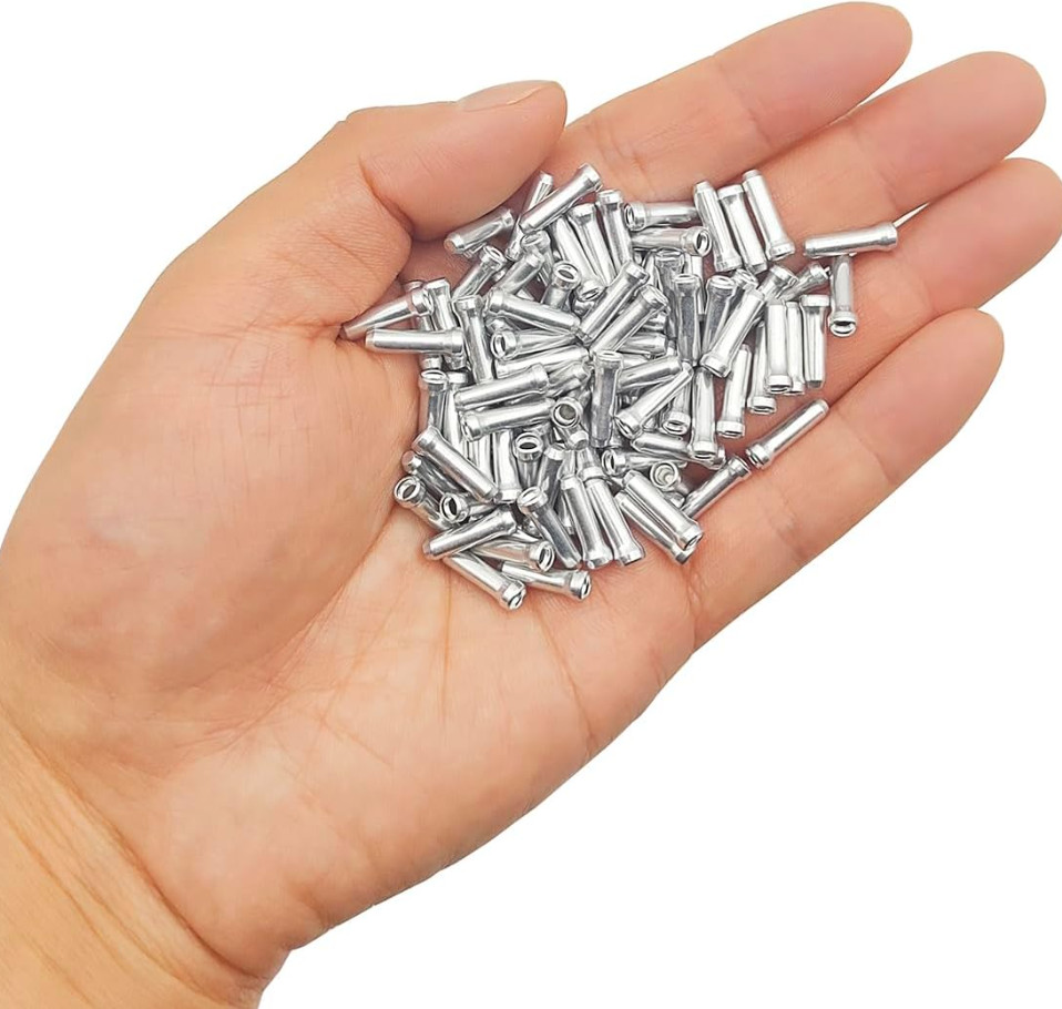 100 Bike Cable End Cap Silver Brake Shifter Wire Crimp Mountain Bicycle Aluminum