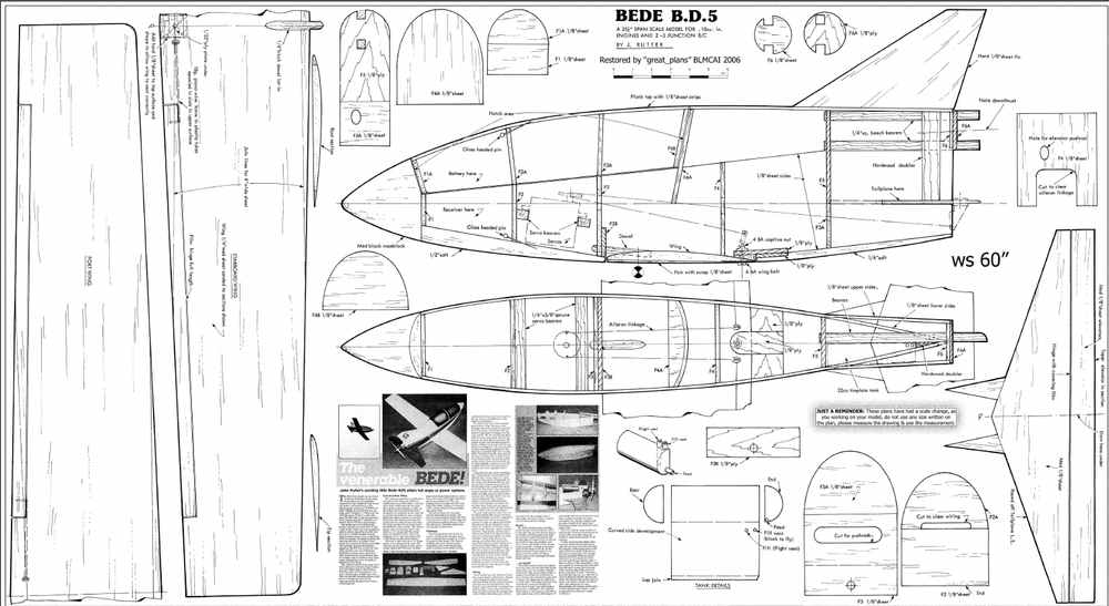 60 inch Bede BD-5 Micro Jet Scale RC model Airplane Plans